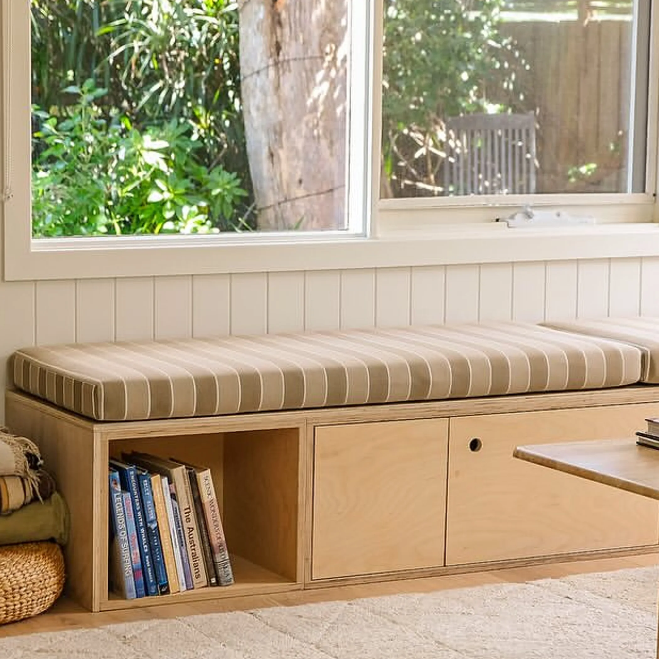 cozy indoor seating area with books